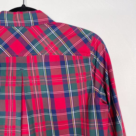 Vineyard Vines Womens 0 Red Green Merry Plaid Chilmark Relaxed Button Down Shirt - Picture 5 of 8
